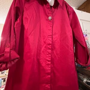 Chico's Vibrant Red Blouse with Embellished Button